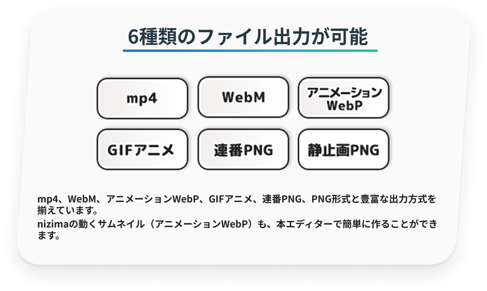 6種類のファイル出力が可能